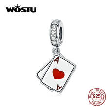 WOSTU Poker Red Heart A Dangle Charm 925 Sterling Silver Dazzling Zircon Beads Fit Original DIY Bracelet Jewelry Making CQC1172 2024 - buy cheap