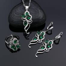 Silver 925 Jewelry Green CZ White Crystal Jewelry Sets for Women Party Earrings Pendant/Rings/Necklace Set 2024 - buy cheap