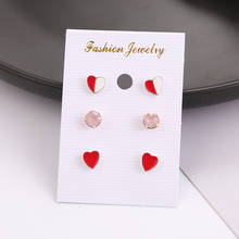 3 Pairs/set,HTZZY New Fashion Earrings for Women Pink Crystal White and Red Heart Earring Jewelry Cute Stud Earrings Female 2024 - buy cheap