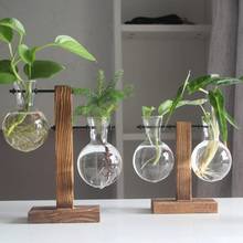 Terrarium Hydroponic Plant Vases Vintage Flower Pot Transparent Vase Wooden Frame Glass Tabletop Plants Home Bonsai Decor 2024 - buy cheap