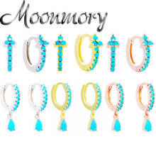 Moonmory-pendientes de aro de Plata de Ley 925 con cuentas de turquesa, Huggies para mujer, accesorios, pendientes redondos de ojo de caballo, joyería con abalorios 2024 - compra barato