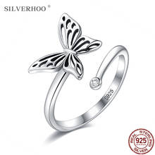 SILVERHOO Sterling Silver 925 Ring Hollow Fly Butterfly Incredible Adjustable Rings For Women Birthday Jewelry Gift To Friend 2024 - buy cheap