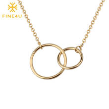 FINE4U N278 Double Circles Pendant Necklaces For Women Stainless Steel Chain Necklace Two Interlocking Statement Jewelry 2024 - buy cheap