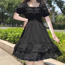 Черное летнее платье в стиле Лолиты, 2021, женское готическое короткое платье, кружевные вечерние платья в стиле Харадзюку, женское платье, 13243 2024 - купить недорого