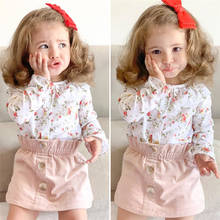 Conjunto duas peças infantil feminino, duas peças blusa manga longa rosa com estampa floral para bebês meninas 2024 - compre barato