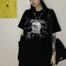 Zoki Harajuku-Camiseta de manga corta para mujer, Camisetas largas con estampado gótico negro, ropa de calle de gran tamaño, Tops holgados para niñas 2021 2024 - compra barato