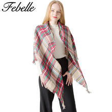 Febelle зимний женский шарф, роскошный брендовый клетчатый теплый кашемировый платок, Пашмина, треугольный шарф для девочек, пончо 2024 - купить недорого