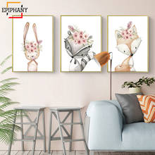 Woodland Animal Nursery Decor Rabbit Fox Deer Flower Canvas Painting Anime Poster Nordic Wall Pictures for Girls Room Decoration 2024 - buy cheap