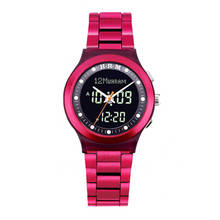 Reloj de oración para musulmán con alarma Adhan, Qibla DST, diamantes de imitación, al-harameen Lady Fajr Time, reloj de cuarzo de moda de Color rojo 2024 - compra barato