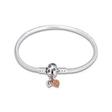 Moments Leaves & Snake Chain Bracelets for Women Clear CZ Rose Golden Clasp 925 Sterling Silver Charms Bracelets Jewelry DIY 2024 - buy cheap