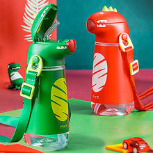 New Pinkah Children Straw Kettle with Shoulder Strap Portable School Plastic Water Bottle Creative Cartoon Dinosaur Shape 450ML 2024 - buy cheap