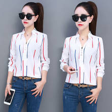 Fashion Woman Blouses 2021 Korean Striped White Long Sleeve Women Shirt Chiffon Blouse Tops Shirts Office Top Women blusas 2024 - buy cheap