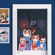 Estilo japonês pano porta cortina de algodão e linho clássico fortune cat partição varanda cozinha casa decoração da sala estar 2024 - compre barato