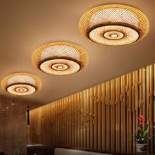 Luminária de teto redonda feita a mão de vime e bambu, lustre japonês estilo rústico asiático, para quarto e sala de estar 2024 - compre barato