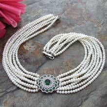 22" 4-5MM 8 Strands White freshwater Pearl Necklace zircon Pendant 2024 - buy cheap