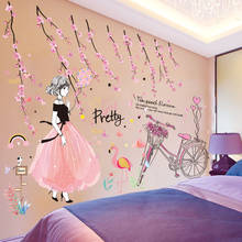 [SHIJUEHEZI] Cartoon Girl Wall Stickers DIY Peach Flowers Bicycle Mural Decals for Kids Rooms Baby Bedroom Nursery Decoration 2024 - buy cheap
