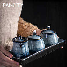 Fancity potes de cerâmica em estilo japonês, tempero criativo caseiro para cozinha, óleo, sal, açúcar, caixa de condimentos com cola de monosódio 2024 - compre barato