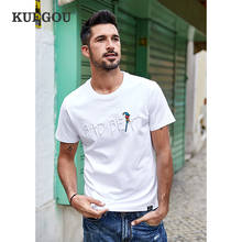 KUEGOU 2021-Camiseta de algodón para hombre, camisa blanca bordada, camiseta de marca para hombre, camiseta de manga corta, camiseta de talla grande 100% 2024 - compra barato