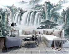 3d papel de parede personalizado mural foto estilo chinês montanha cachoeira pintura a tinta paisagem 3d murais parede para paredes 3 d 2024 - compre barato