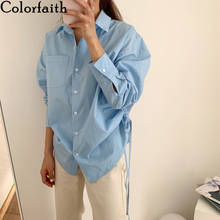 Colorfaith New 2020 Women Summer Autumn Blouses Shirts Drawstring Buttons Pockets Casual Vintage Oversize Office Tops BL8988 2024 - buy cheap