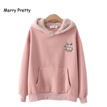 Merry Pretty Thick Plus Velvet Sweatshirts Women's Cartoon Print With Hors On Hood 2021 Winter Long Sleeve Harajuku Cute Hoodies 2024 - buy cheap