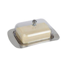 Bandeja de aço inoxidável do keeper do armazenamento do servidor de queijo do recipiente da caixa do prato da manteiga com tampa transparente da selagem para a placa do bolo do queijo 2024 - compre barato