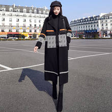 Casaco de lã xadrez feminino, casaco longo com misturas de lã para trabalho de escritório, sobretudo casual plus size para outono e inverno 2024 - compre barato