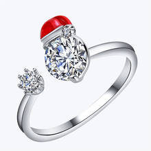 Charme feminino anel de pedra de cristal branco clássico prata esterlina anel de casamento bonito ajustável chapéu de natal anéis de festa para mulher 2024 - compre barato
