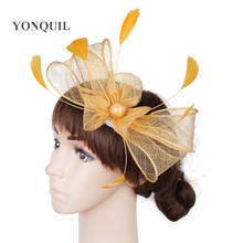 Yellow Classic Sinamay Headdress For Ladies Wedding Headwear Fascinator Hat Hair Accessories Women Party Fancy Feather Headdress 2024 - buy cheap