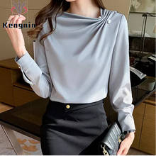 Chiffon Women's Blouse 2021 Spring Autumn Long Sleeve Shirt Pleated Rivet Fashion Tops Female Office Lady Gray Pullovers KE975 2024 - buy cheap