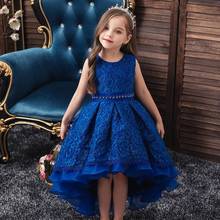 Новое Детское платье с коротким рукавом для девочек, летнее платье принцессы со шлейфовечерние цветочной вышивкой, детская одежда для девочек 2024 - купить недорого