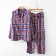 Spring Autumn Men Casual Plaid Pajama sets Male 100% cotton Sleepwear suit Men's Long sleeve Turn-down collar shirt &Pants 2024 - buy cheap