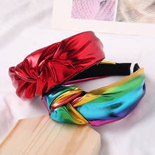 Fashion Bright Color PU Leather Headband For Hair Head Hoop Middle Knotted Wide Bezel Hair Band Solid Color Headband Headwear 2024 - buy cheap