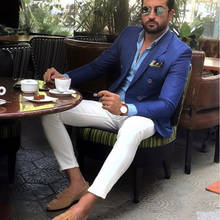 TPSAADE Men Suits for Wedding 2 Pieces Business Suit Blazer Petal Lapel Costume Homme Party Suits (Blue jacket+White pant) 2024 - buy cheap