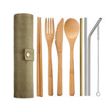 Bamboo Cutlery Set with Cutlery Bag Reusable Wooden Cutlery Fork Spoon Knife Set Tableware Nature bamboo Travel eco friendly 2024 - buy cheap