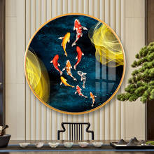 Arte de parede, pinturas de ouro modular de peixe, hd, amarelo, azul, redondas, presentes, impressão, poster de casa, tela de decoração, sala de estar 2024 - compre barato