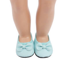 18 inch Girls doll shoes Pale blue bow dress shoes PU American newborn shoe Baby toys fit 43 cm baby dolls s19 2024 - buy cheap