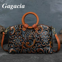 GAGACIA Luxury Women Genuine Leather Handbag 2022 New Vintage Bag Handmade Embossed High Quality Cow Leather Woman Shoulder Bags 2024 - buy cheap