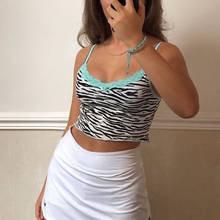 Zebra Printed Y2k Crop Tops Summer Women Sexy Lace Hem E Girl Patchwork Bow Camisole Y2k 90s Aesthetic Streetwear Women Camis 2024 - buy cheap