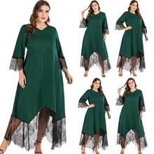 Kaftan Dubai-Vestido largo de encaje con retazos para mujer, maxivestido musulmán de Oriente Medio, Vestido islámico de Ramadán árabe con cuello en V para verano 2024 - compra barato