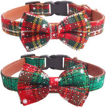 Christmas Snowflake Dog Collars Adjutable Dog Collars with Bow Tie and Bells for Small/Medium/Large Pets, Red & Green 2024 - buy cheap