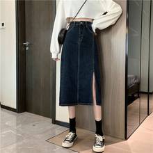 Women 2021 Spring Autumn Retro Long Midi Denim Skirts Female High Waist Pockets Split Jeans A-Line Skirts Ladies Bottoms F324 2024 - buy cheap