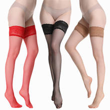 Meias de silicone sensual em nylon 15d, meias com coxa alta, lingerie sexy, meias de seda transparente sobre o joelho, meias de renda longa 2024 - compre barato