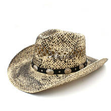 100% boné de palha masculino, chapéu de vaqueiro ocidental feito à mão, tecido do pai, sombrero, masculino, jazz, bonés, cinto punk, tamanho 56-58cm 2024 - compre barato