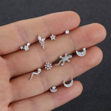 Moon Flower Cartilage Ear Stud Stainless Steel Piercing Earring Zircon Ear Studs Helix Piercing Crystal Jewelry Accessories 2024 - buy cheap