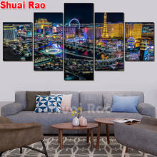 Pintura de diamantes 5d diy de paisaje de Las Vegas, 5 paneles, Cuadrado completo, redondo, bordado, iconos de diamantes, ciudad, noche, arte para el hogar 2024 - compra barato