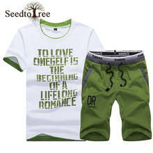 Conjunto masculino de verão, camiseta de manga curta, estampa de letras, shorts, casual 2024 - compre barato