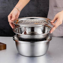 Multifunctional Stainless Steel Basin Sink Kitchen Colander Fine Mesh Basket Vegetable Washing Bowl 3PCS Set 2024 - buy cheap