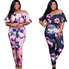 Macacão feminino plus size, verão, sexy, ombro de fora, estampa floral, tamanho grande, macacão feminino casual elegante 2024 - compre barato