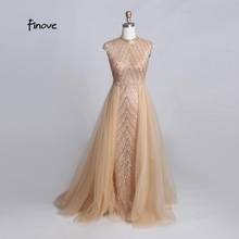 Finove High Neck Evening Dresses Long 2020 Noble Champagne Cap Sleeves With Fully Beaded Elegant A Line Dress In Women' Dress 2024 - buy cheap